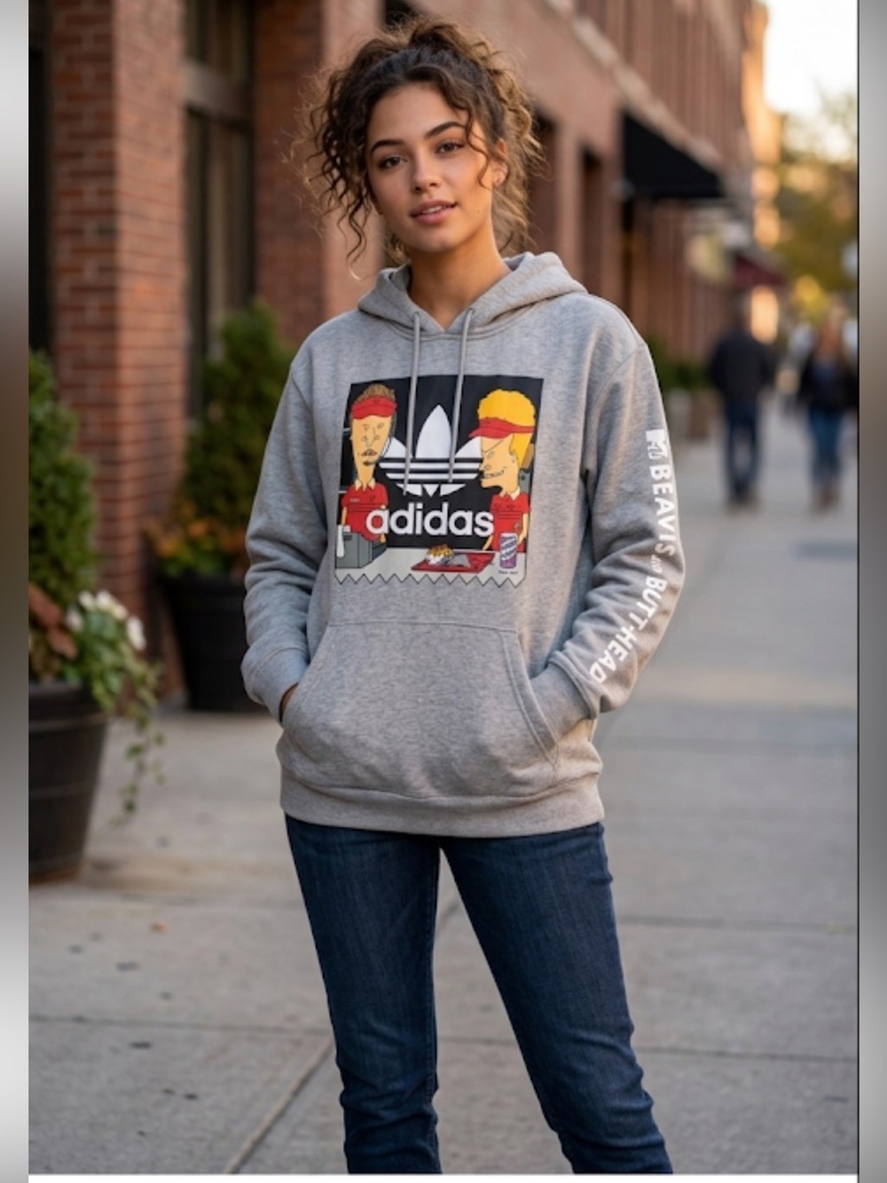 Adidas Originals × Beavis and Butt-Head Graphic Hoodie Grey